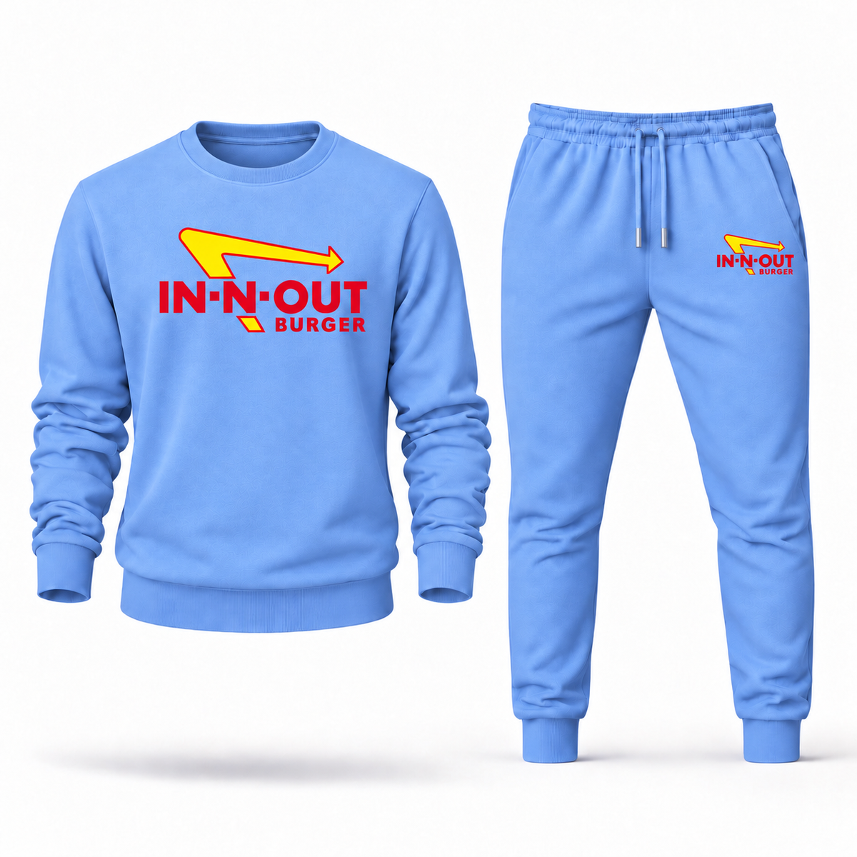 In-N-Out Burger men's crewneck sweatshirt and jogger set in Carolina Blue