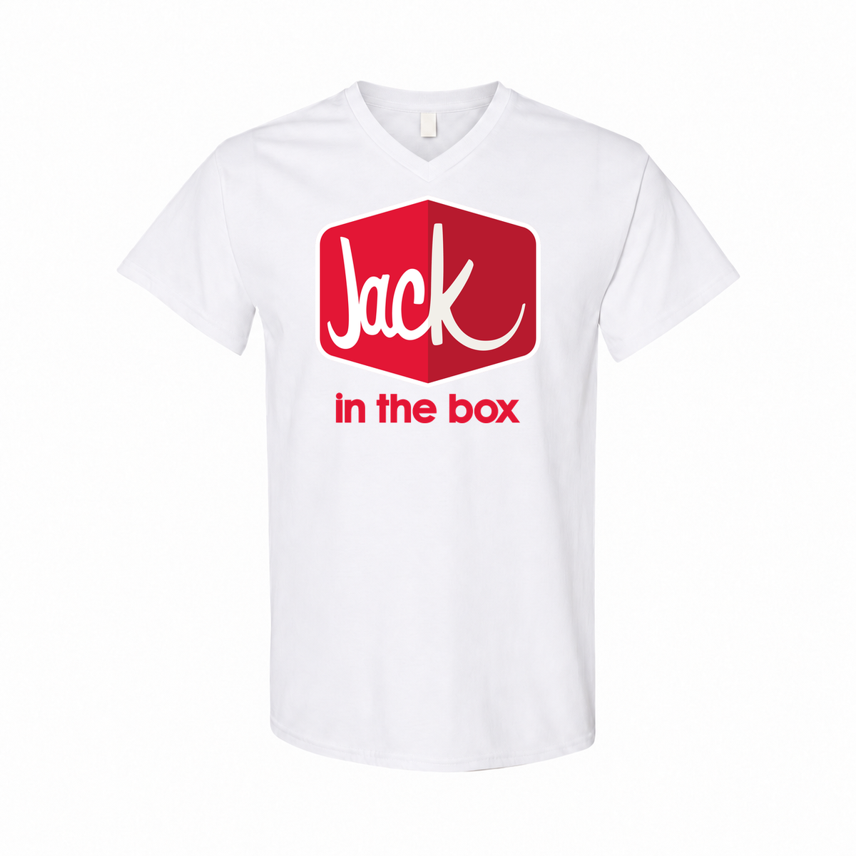 Jack in the Box men's cotton V-neck T-shirt — White