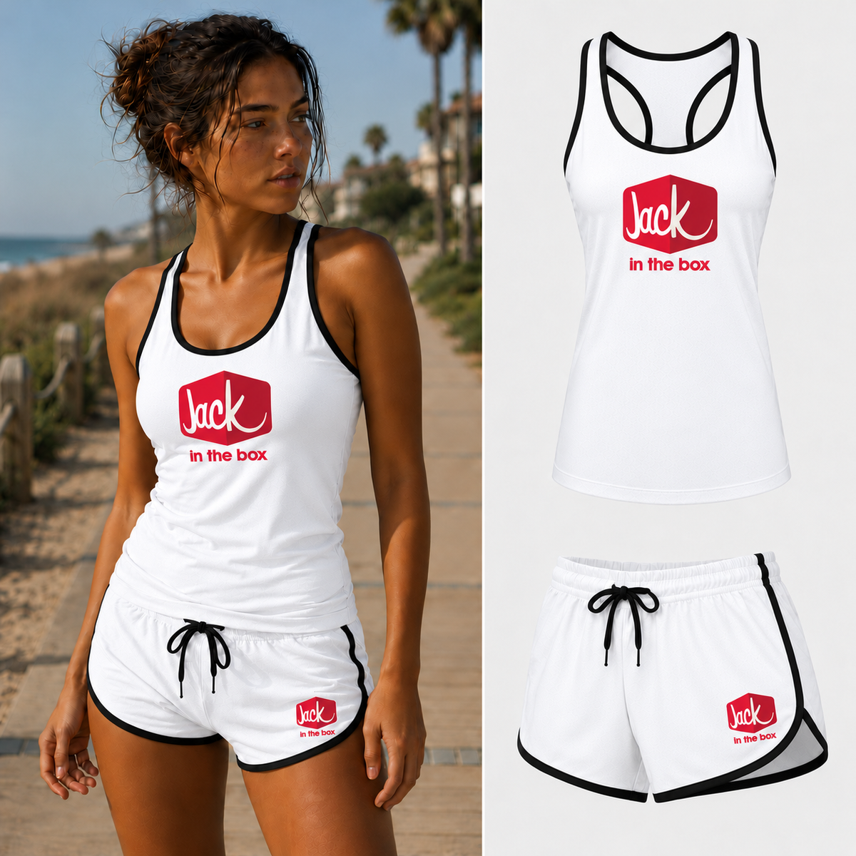 Women's Jack In The Box tank top and shorts set in White