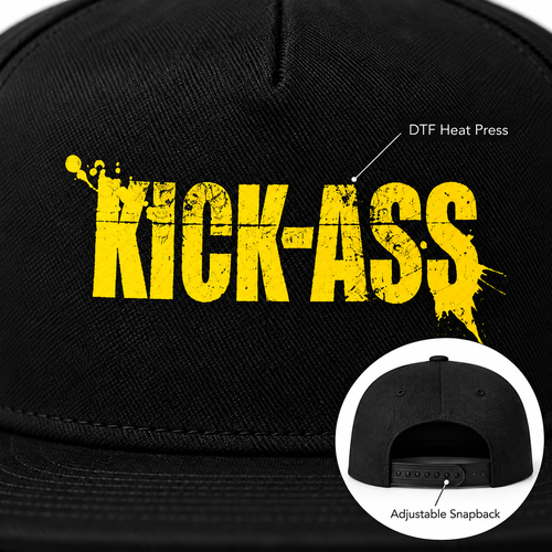 Black - KICK-ASS Snapback Hat - DTF Heat Press and Adjustable Snapback