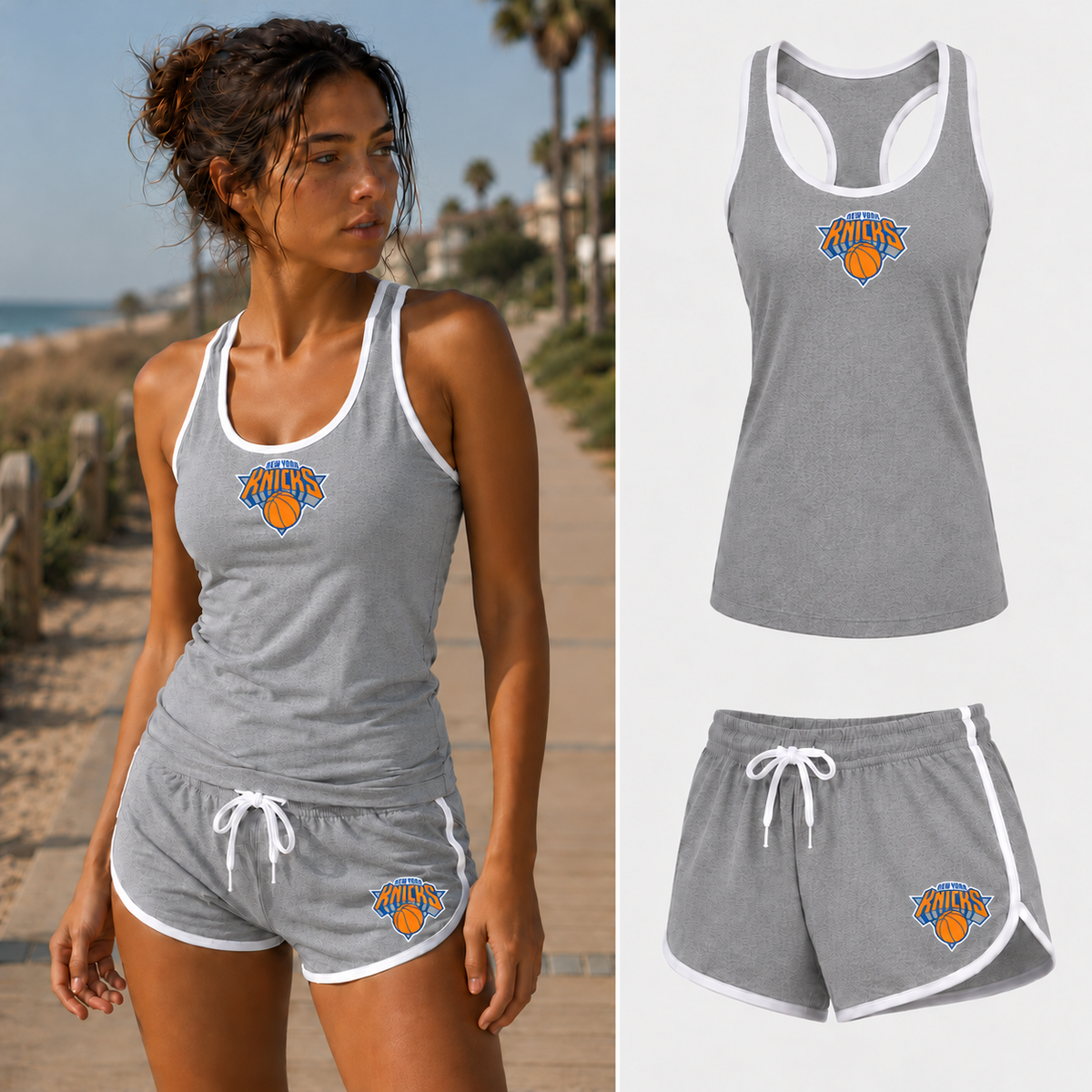 Women's New York Knicks tank top and shorts set, Gray