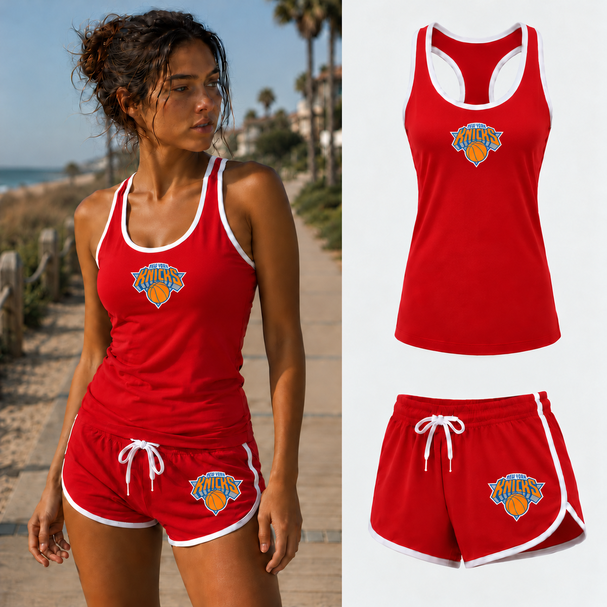 Women's New York Knicks tank top and shorts set, Red