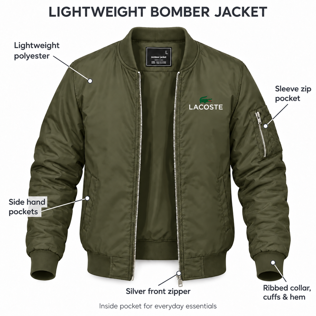 Army Green - Features - Men's Lacoste Lightweight Bomber Jacket