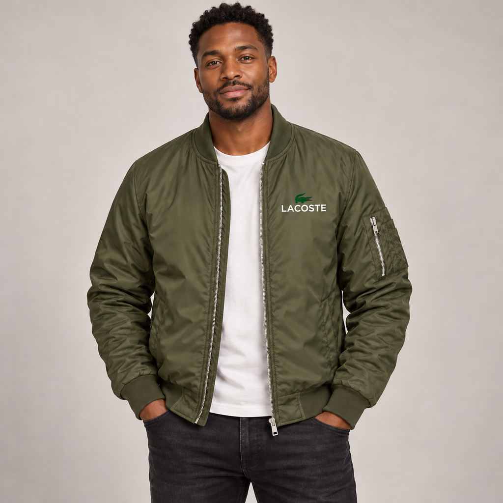 Army Green - Model View - Men's Lacoste Lightweight Bomber Jacket