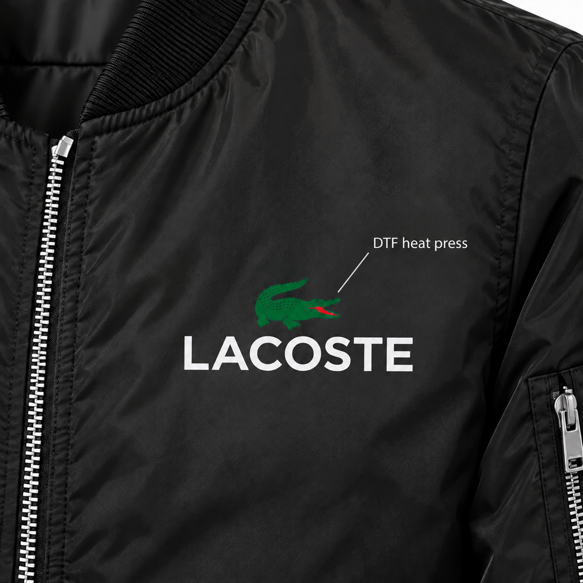 Black - DTF Heat Press Detail - Men's Lacoste Lightweight Bomber Jacket