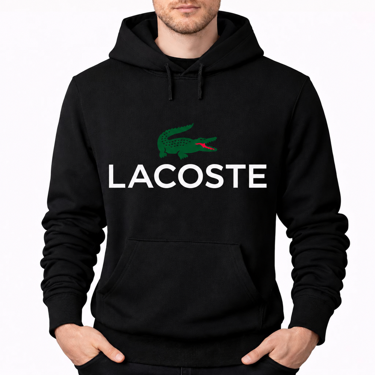 Men's Lacoste Pullover Hoodie - Black