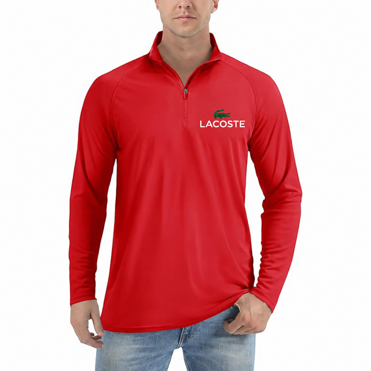 Lacoste logo quarter-zip athletic shirt in Red