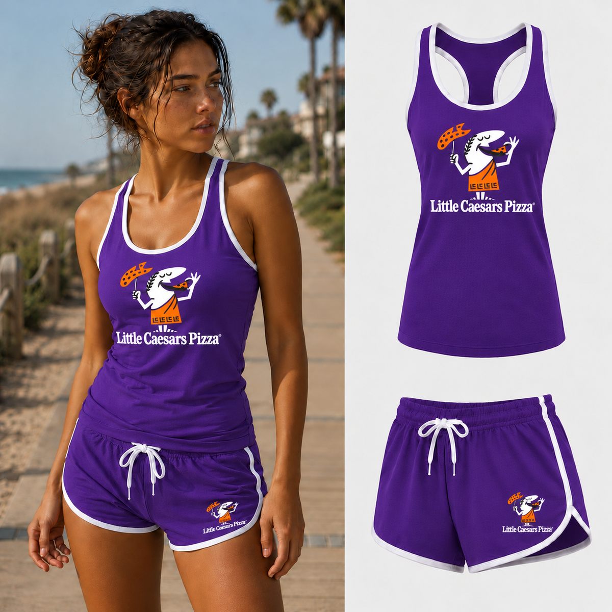 Women's Little Caesars Tank Top and Shorts Set, Purple
