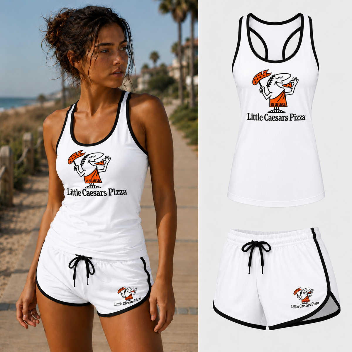 Women's Little Caesars Tank Top and Shorts Set, White