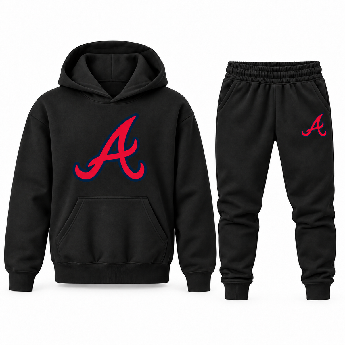 Black youth hoodie jogger set with Atlanta Braves design