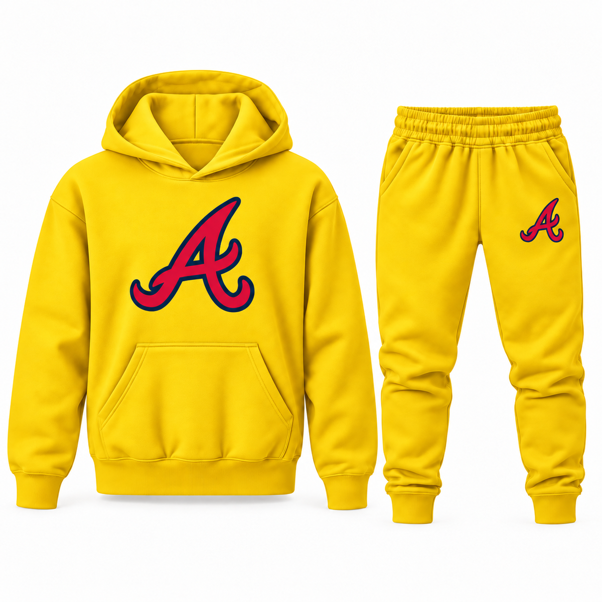 Yellow youth hoodie jogger set with Atlanta Braves design