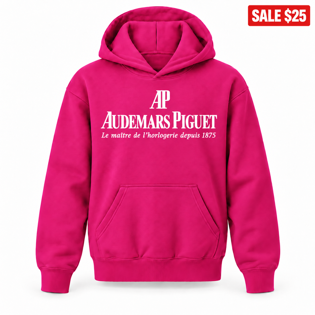 Hot Pink youth SALE pullover hoodie with Audemars Piguet design