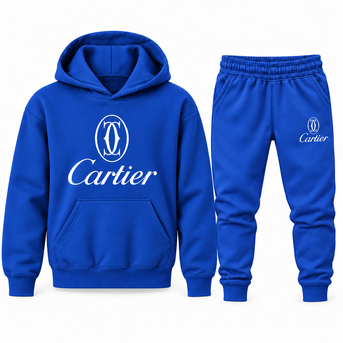 Blue youth hoodie jogger set with Cartier design