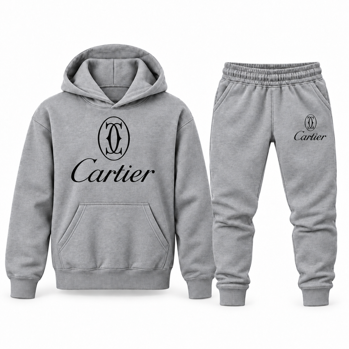 Gray youth hoodie jogger set with Cartier design