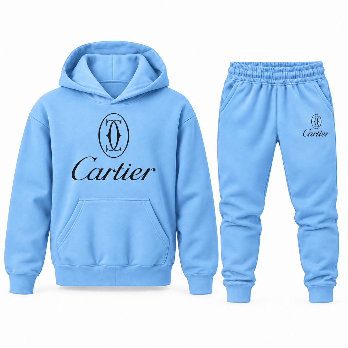 Sky Blue youth hoodie jogger set with Cartier design