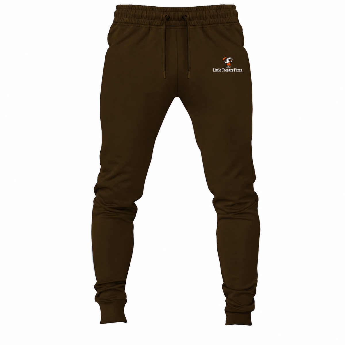Brown youth jogger sweatpants with Little Caesars design