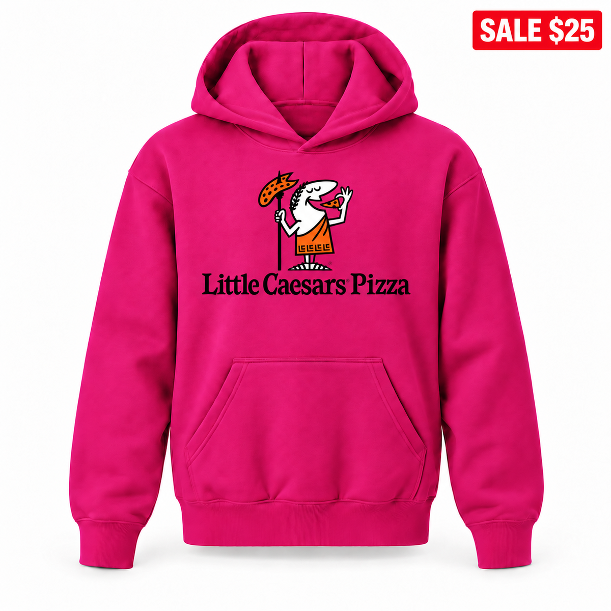 Hot Pink youth SALE pullover hoodie with Little Caesars design