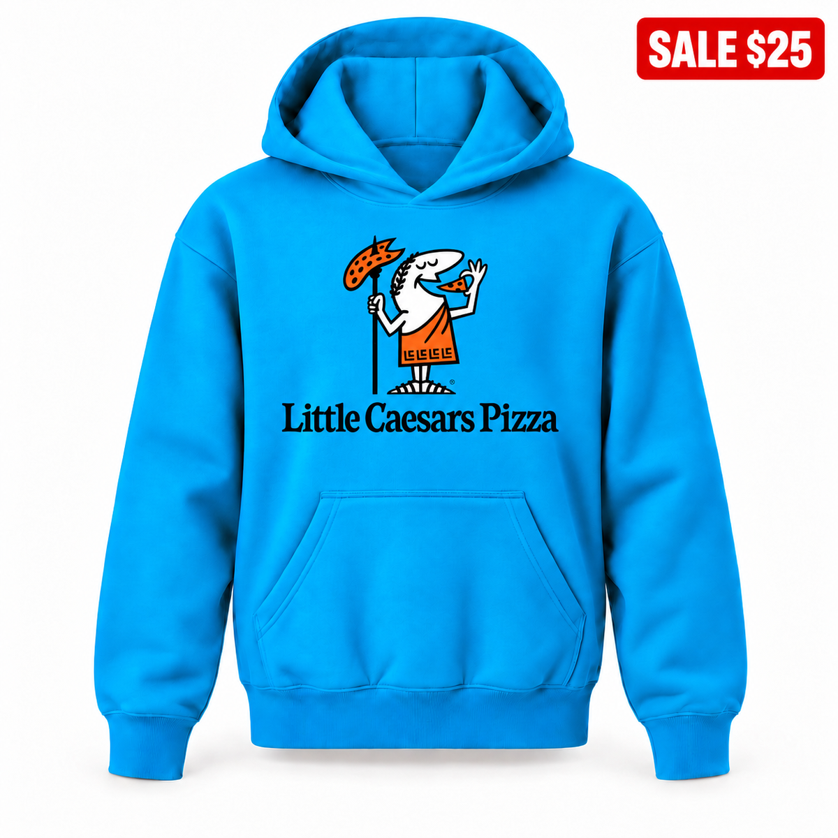 Turquoise youth SALE pullover hoodie with Little Caesars design