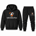 Black youth hoodie jogger set with Little Caesars design