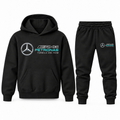 Black youth hoodie jogger set with Mercedes AMG Petronas Formula One Team design