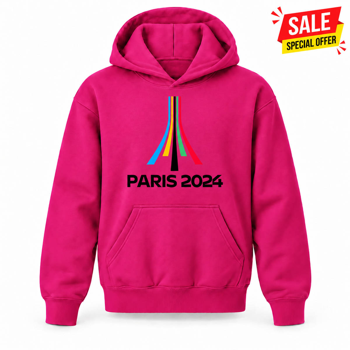 Hot Pink youth SALE pullover hoodie with Paris 2024 Olympics design