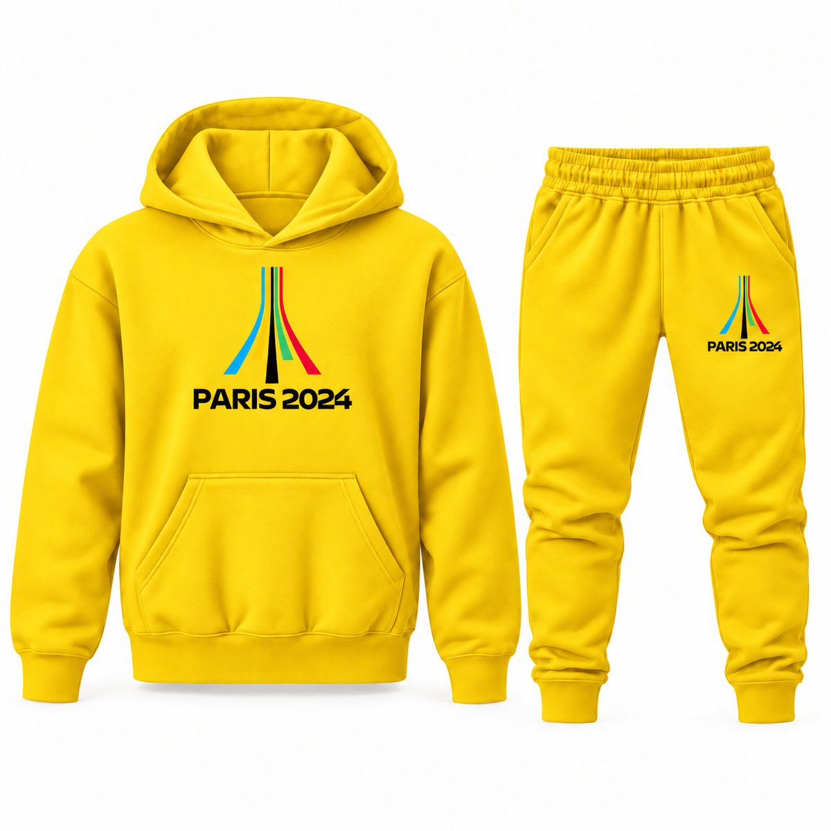 Yellow youth hoodie jogger set with Paris 2024 Olympics design