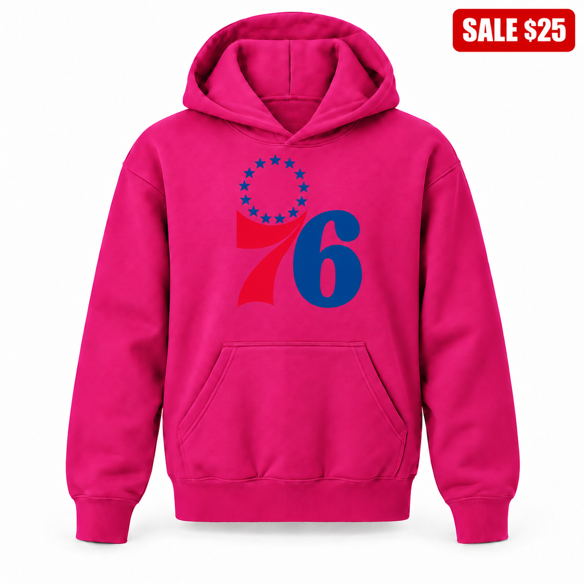 Hot Pink youth SALE pullover hoodie with Philadelphia 76ers design