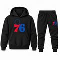 Black youth hoodie jogger set with Philadelphia 76ers design