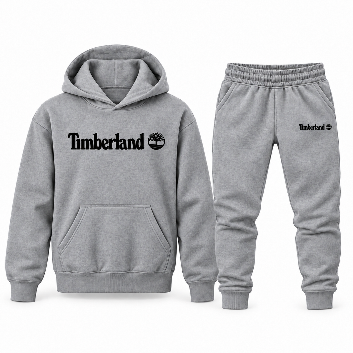 Gray youth hoodie jogger set with Timberland design