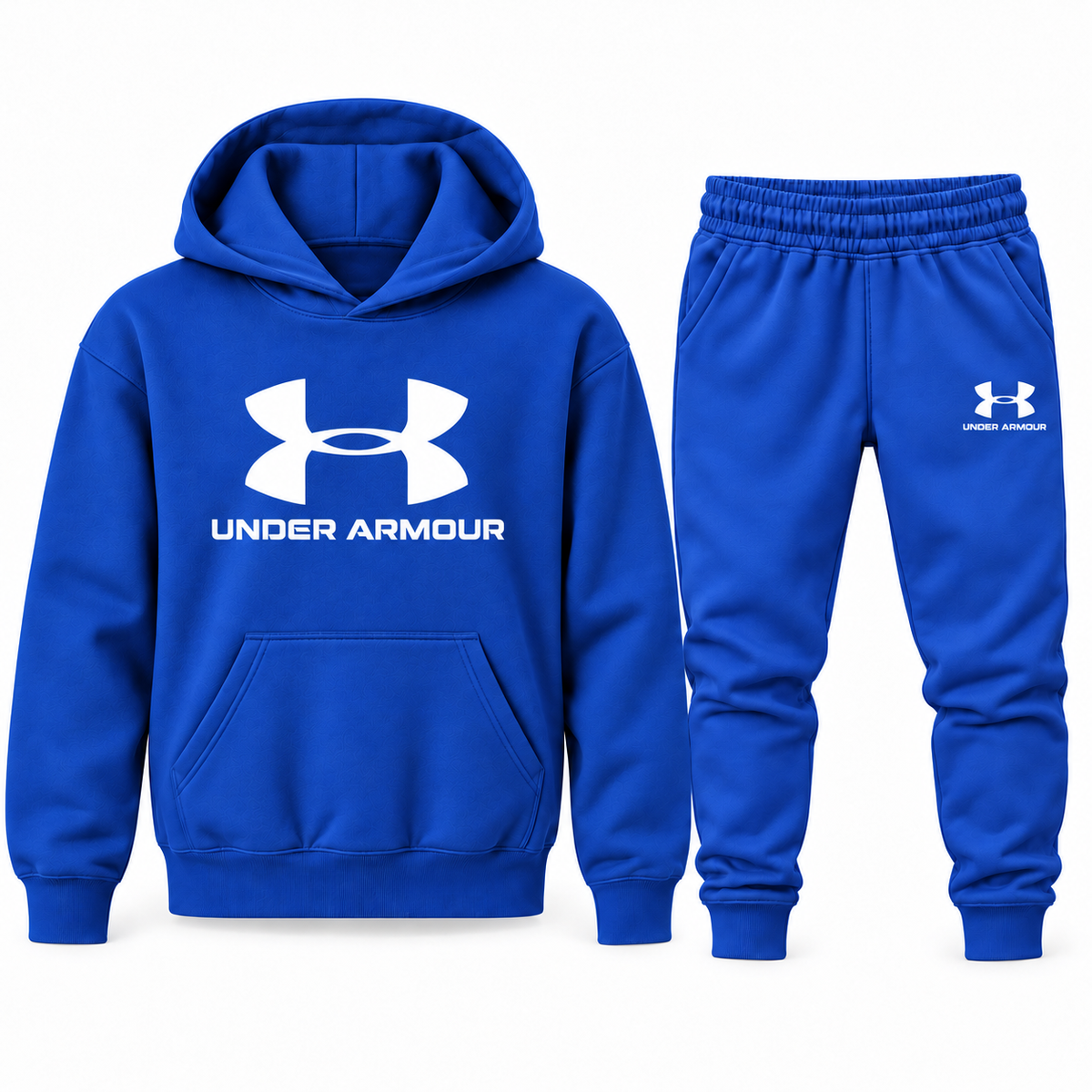 Blue youth hoodie jogger set with Under Armour design