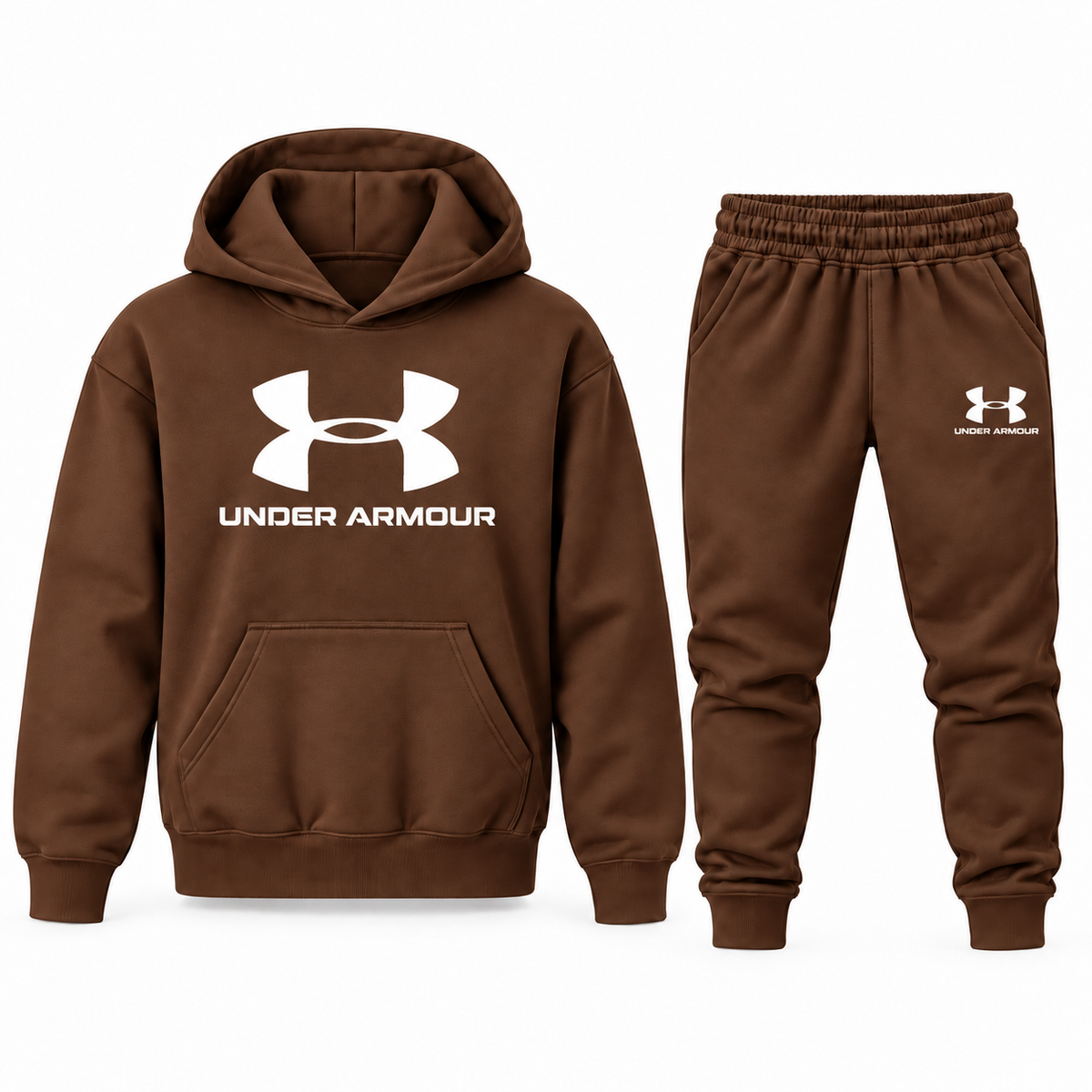Brown youth hoodie jogger set with Under Armour design