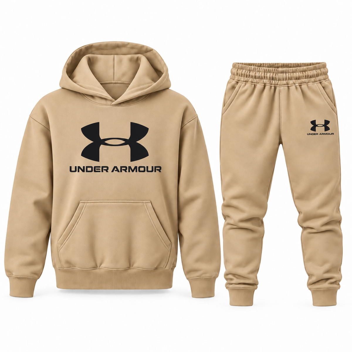 Tan youth hoodie jogger set with Under Armour design