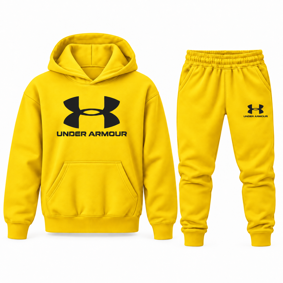 Yellow youth hoodie jogger set with Under Armour design
