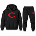 Black youth hoodie and jogger set with Cincinnati Reds logo