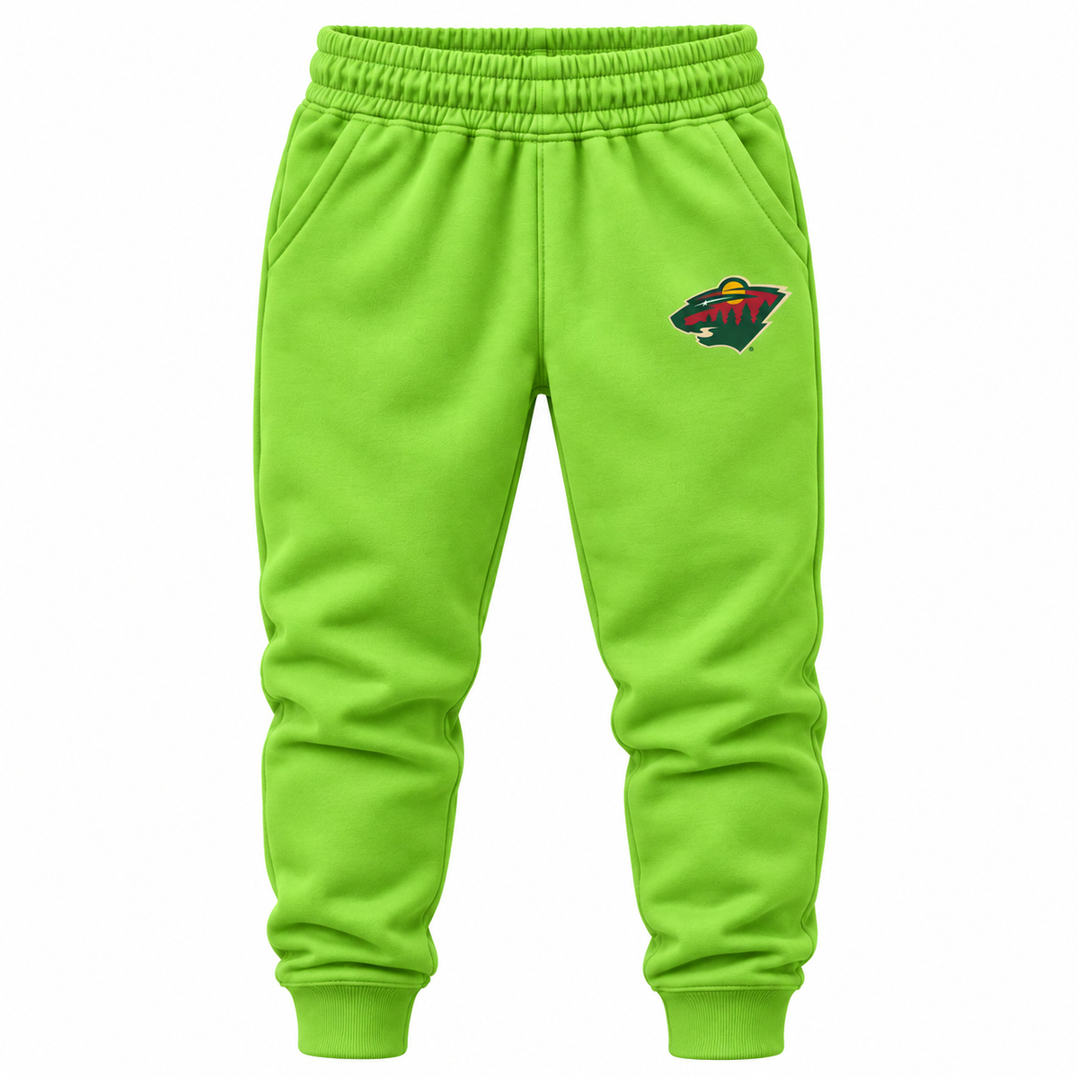 Lime Green youth joggers with Minnesota Wild logo
