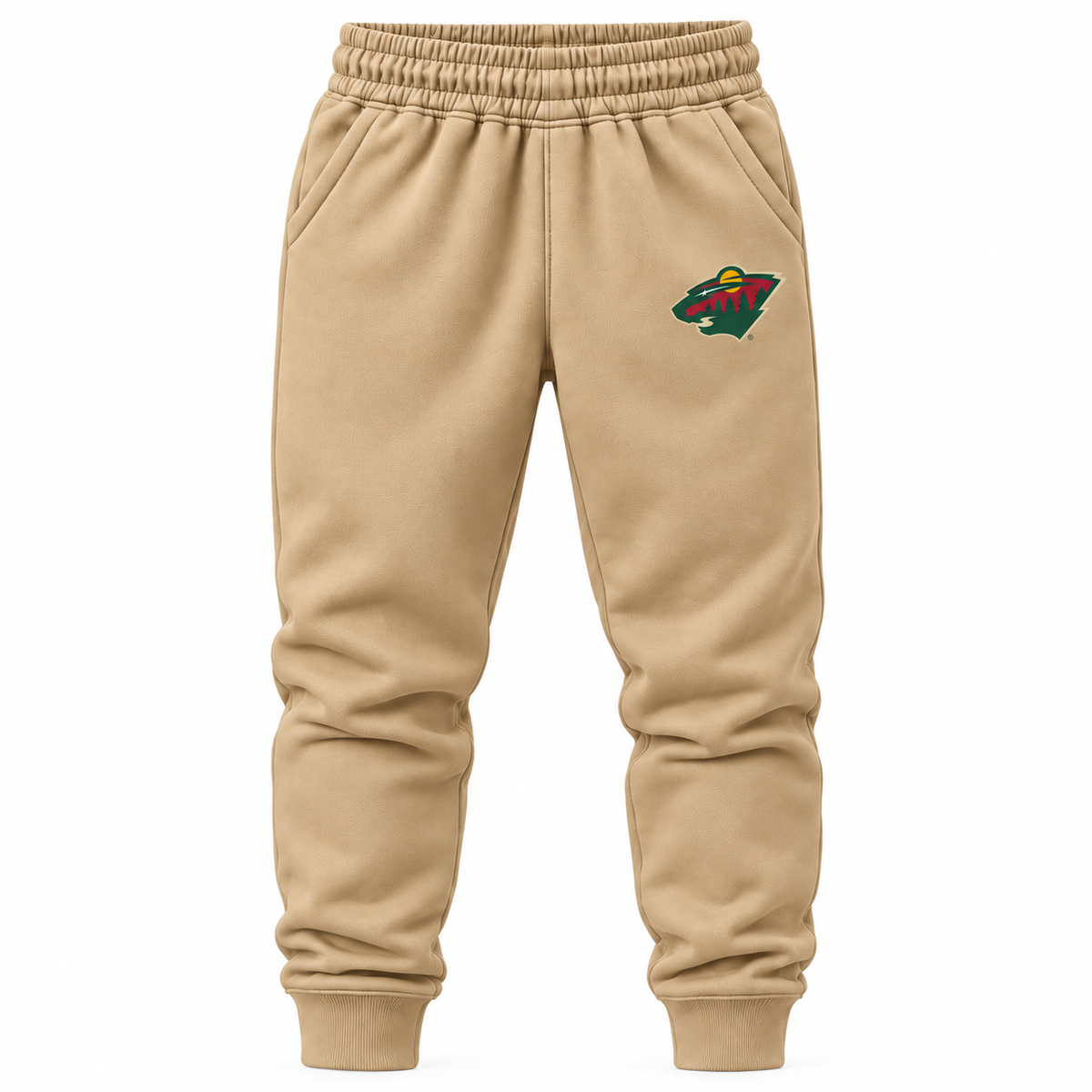 Tan youth joggers with Minnesota Wild logo