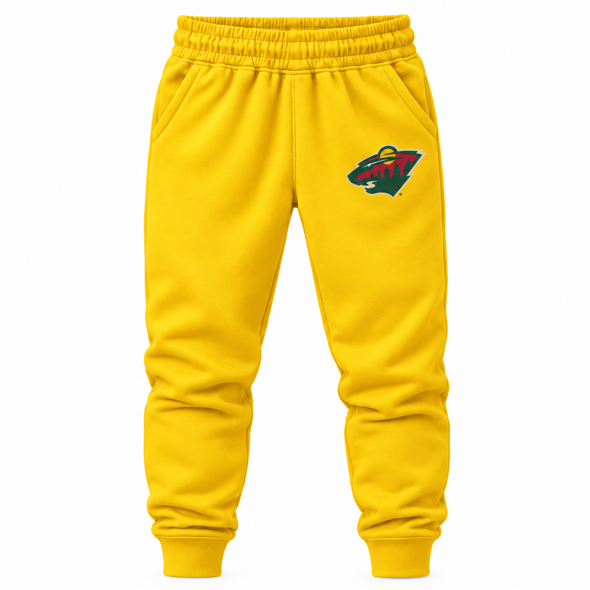 Yellow youth joggers with Minnesota Wild logo