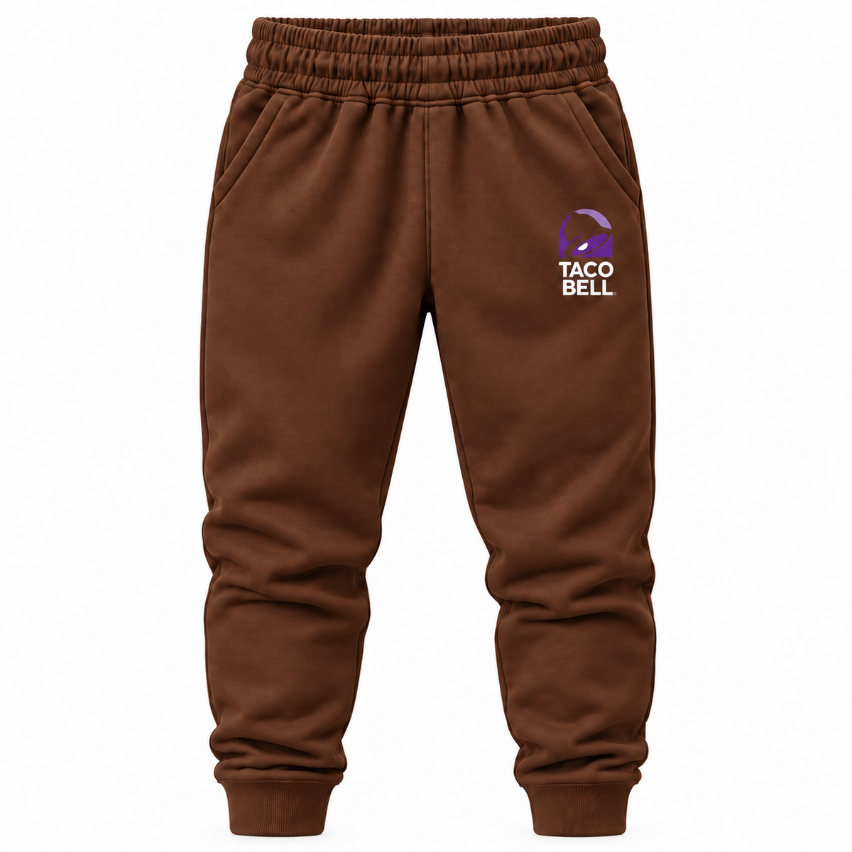 Brown youth joggers with Taco Bell logo