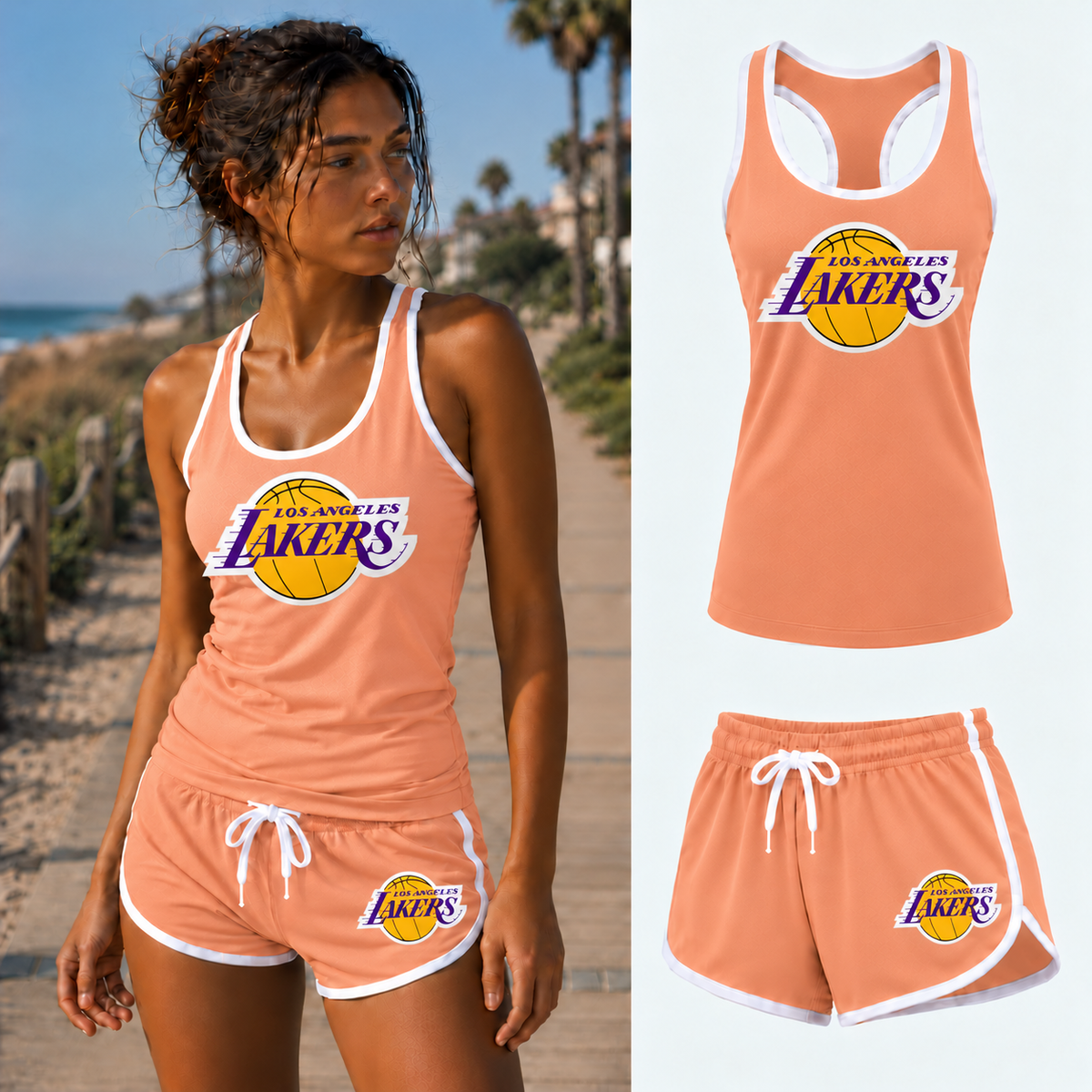 Los Angeles Lakers women's tank top and shorts set in Peach