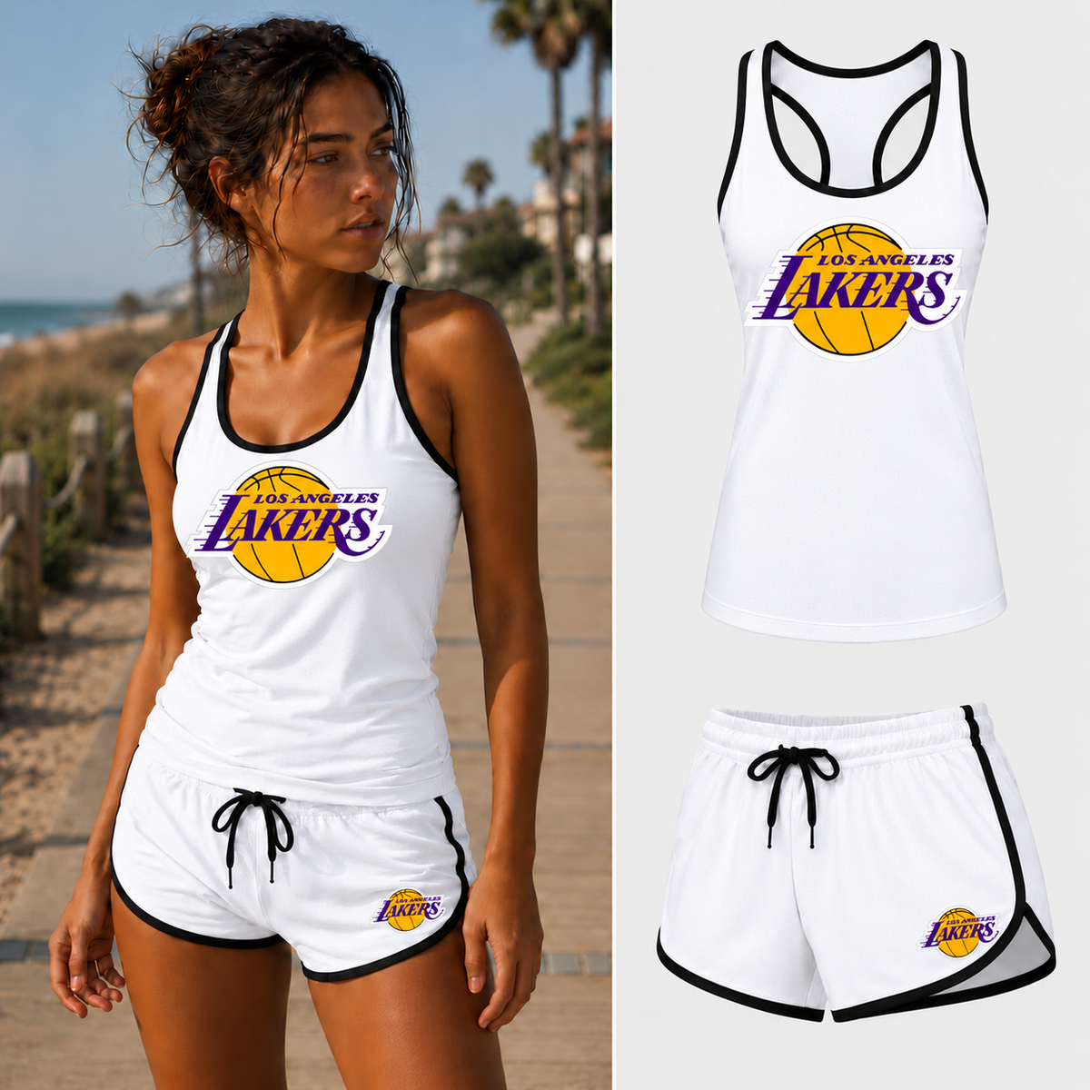 Los Angeles Lakers women's tank top and shorts set in White