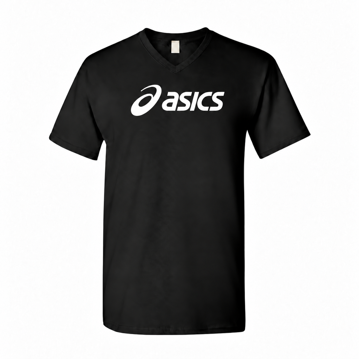 Men's ASICS cotton V-neck T-shirt in black with contrasting white logo