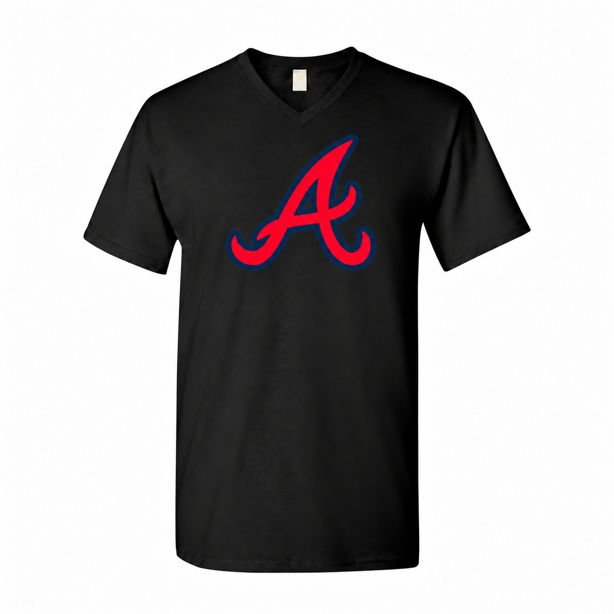Men's Atlanta Braves Cotton V-Neck T-Shirt - black with small tear-away neck tag