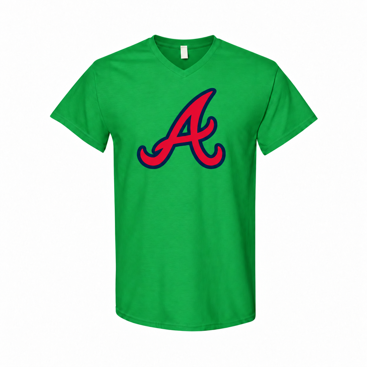 Men's Atlanta Braves Cotton V-Neck T-Shirt - green with small tear-away neck tag