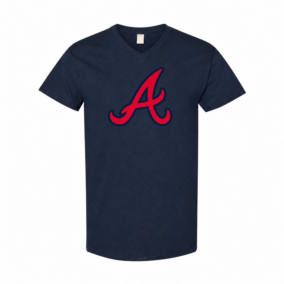 Men's Atlanta Braves Cotton V-Neck T-Shirt - navy with small tear-away neck tag
