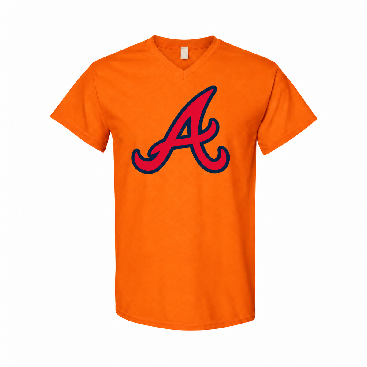 Men's Atlanta Braves Cotton V-Neck T-Shirt - orange with small tear-away neck tag