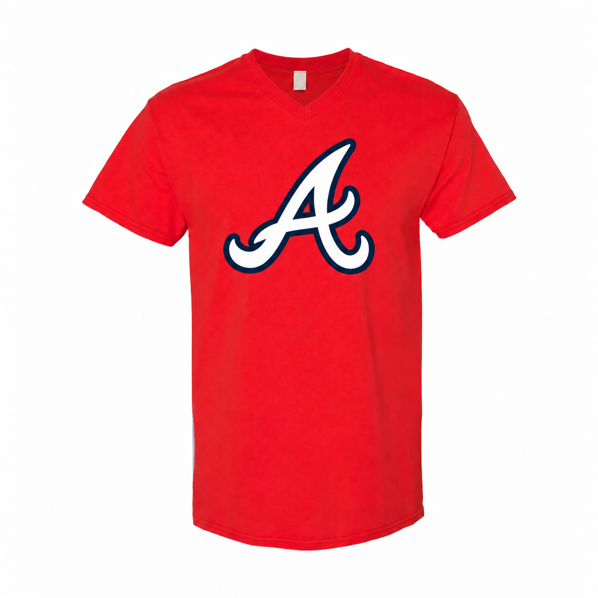 Men's Atlanta Braves Cotton V-Neck T-Shirt - red with small tear-away neck tag