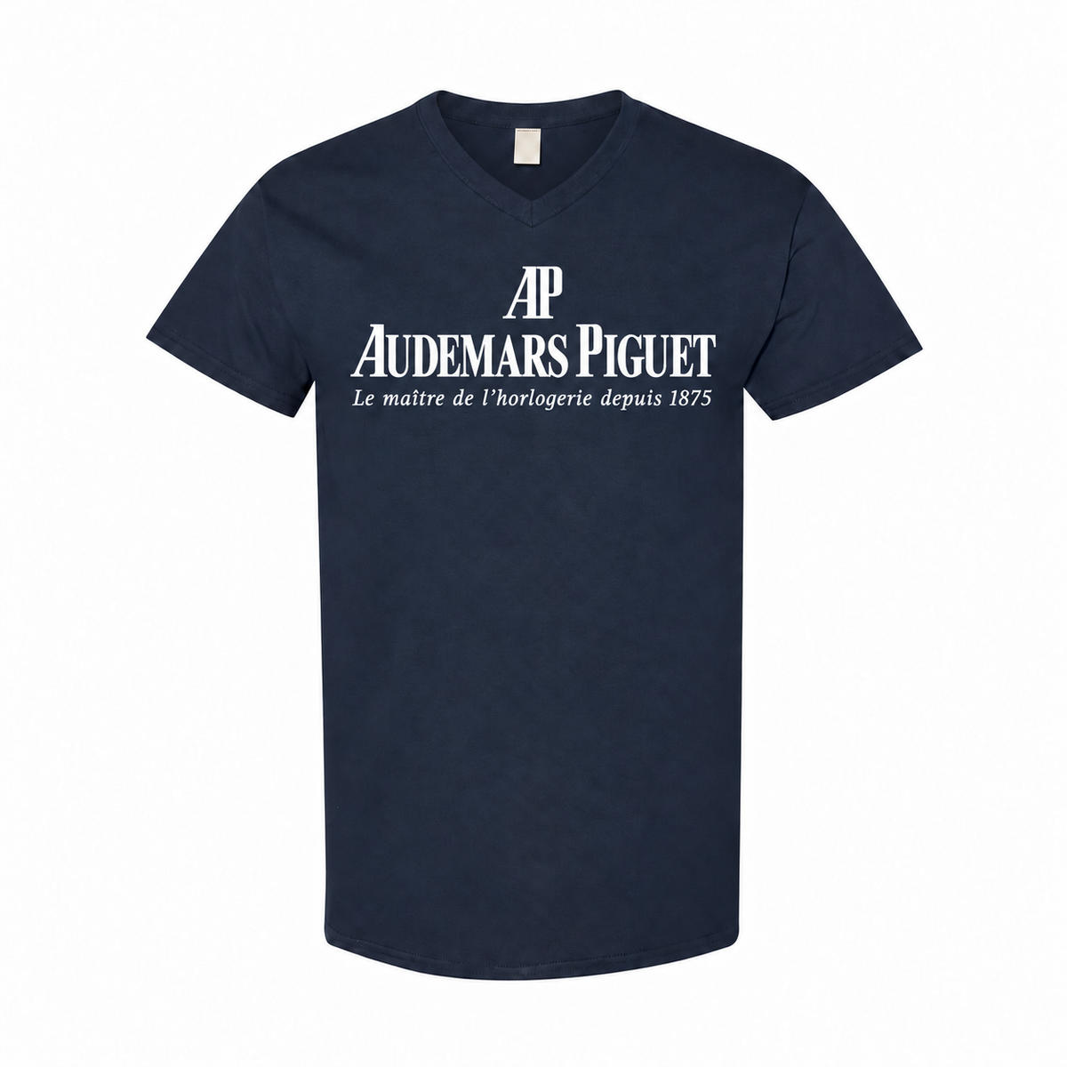 Men's Audemars Piguet Cotton V-Neck T-Shirt - navy with small tear-away neck tag
