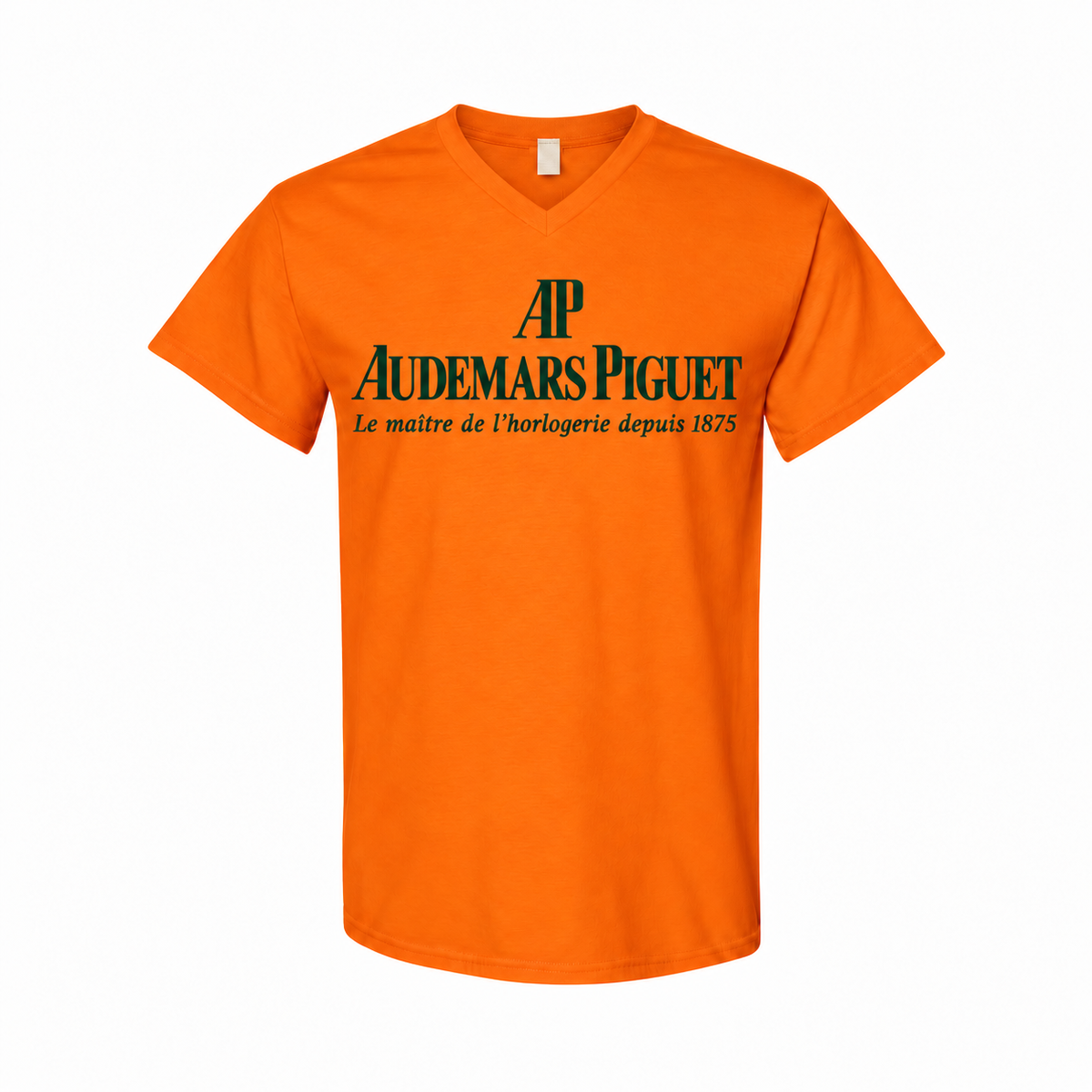Men's Audemars Piguet Cotton V-Neck T-Shirt - orange with small tear-away neck tag