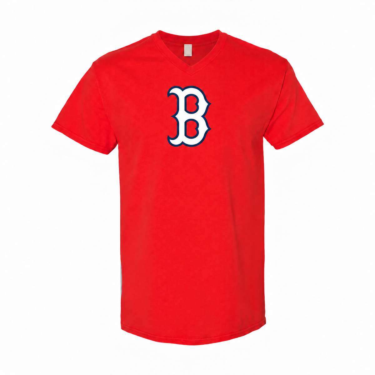 Men's Boston Red Sox Cotton V-Neck T-Shirt, Red, contrasting white B with original navy border