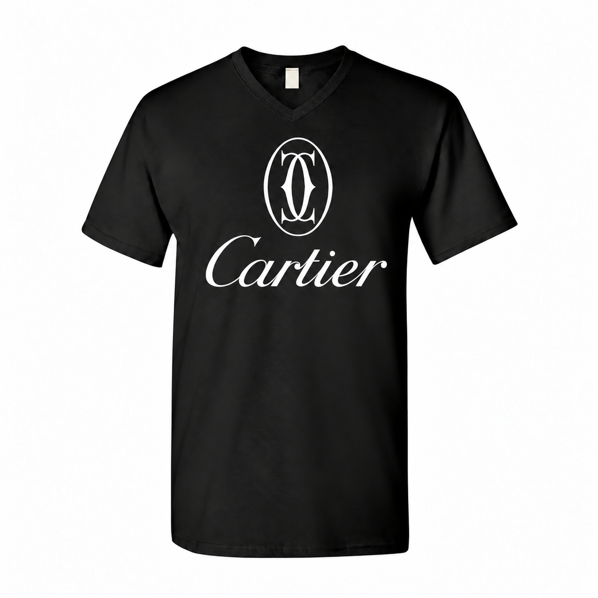 Men's Cartier Cotton V-Neck T-Shirt - black with small tear-away neck tag